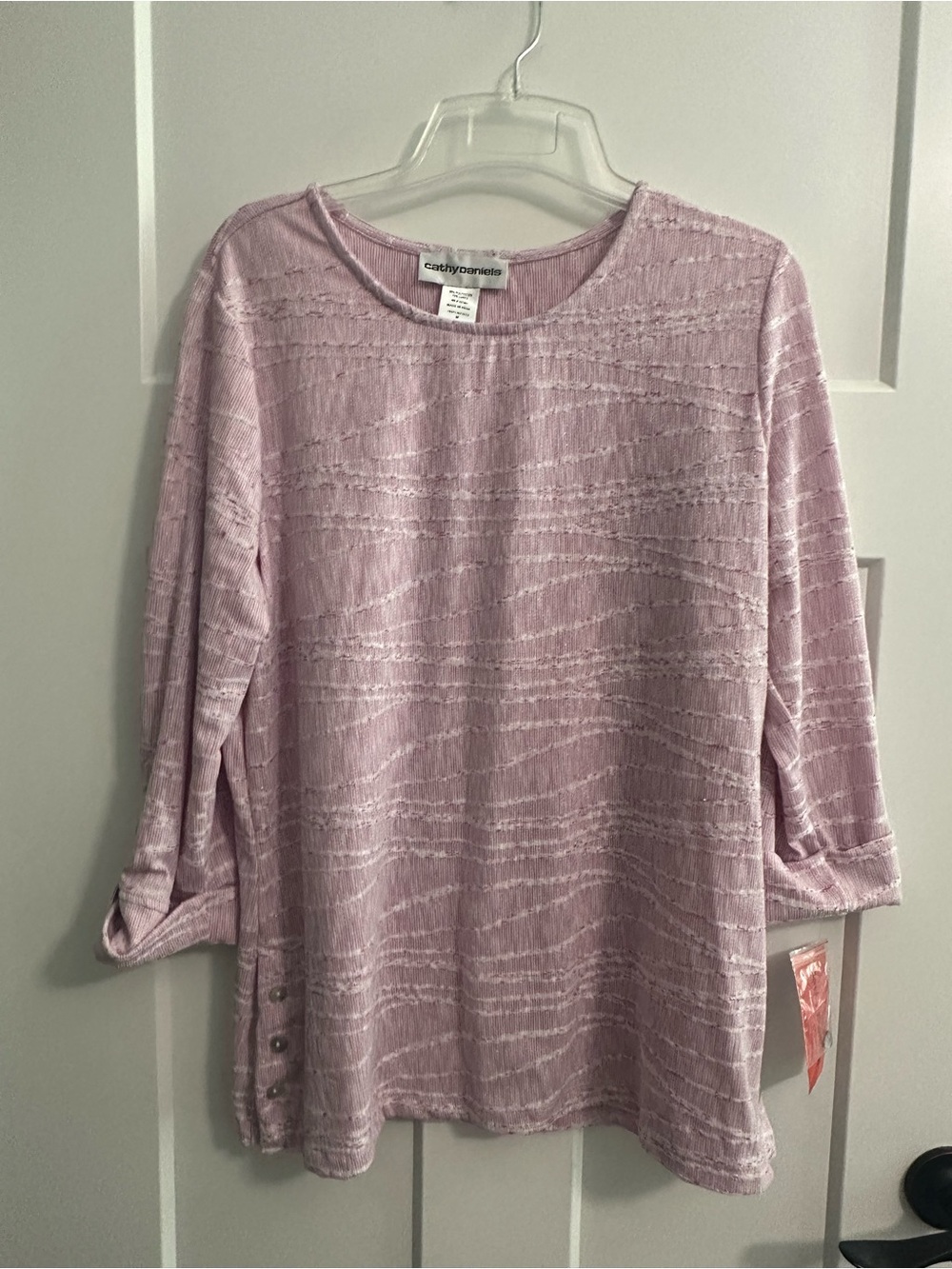 Cathy Daniels Lavender Textured 3/4 Sleeve Knit Top
